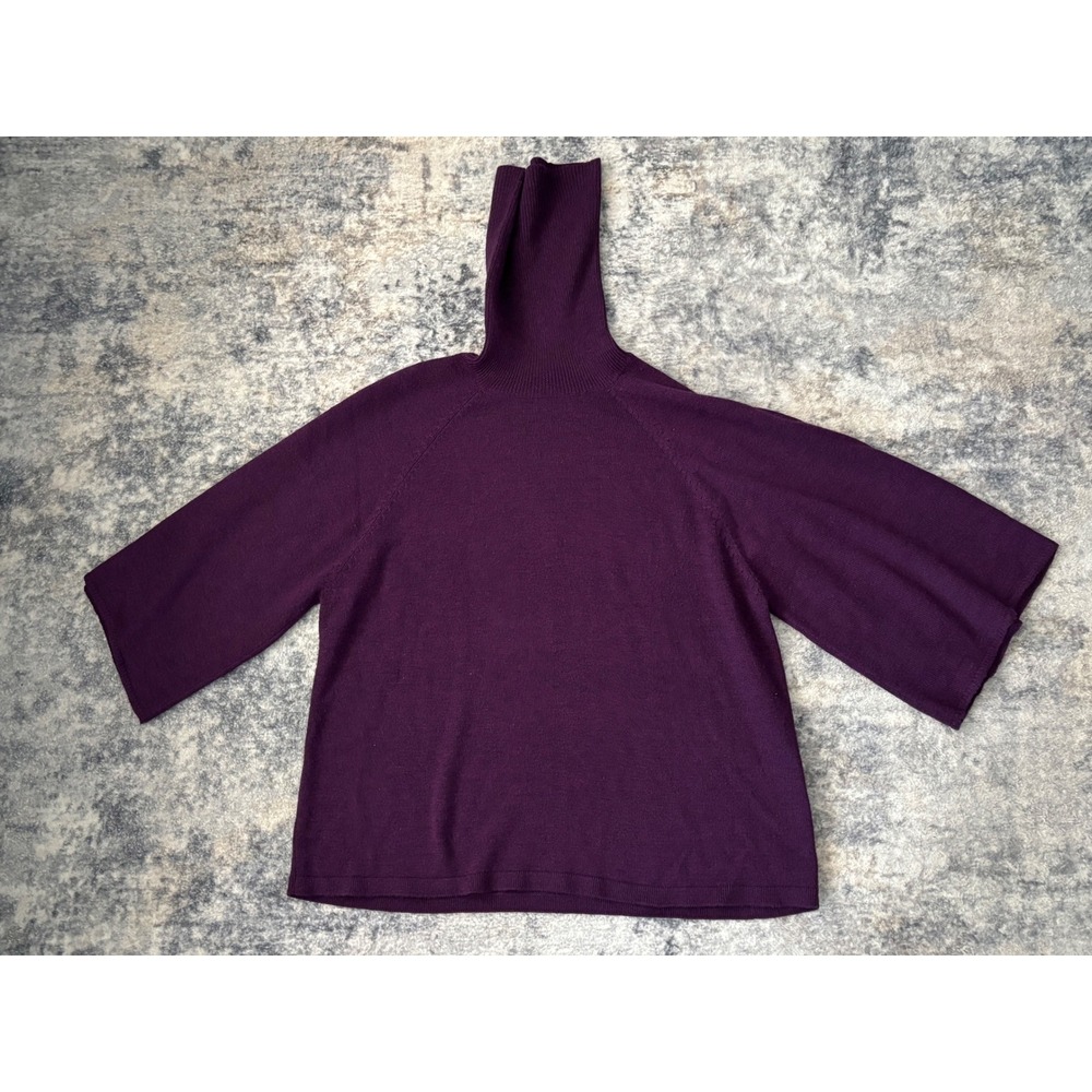 Eileen Fisher Purple Turtle Neck Sweater Womens 100% Merino Wool Cowl Sz S Knit